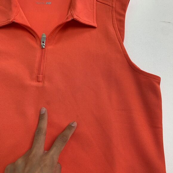 NVO Sport Shirt Womens M Medium Tangerine Quarter Zip Sleeveless Pique Golf Polo - Picture 9 of 11